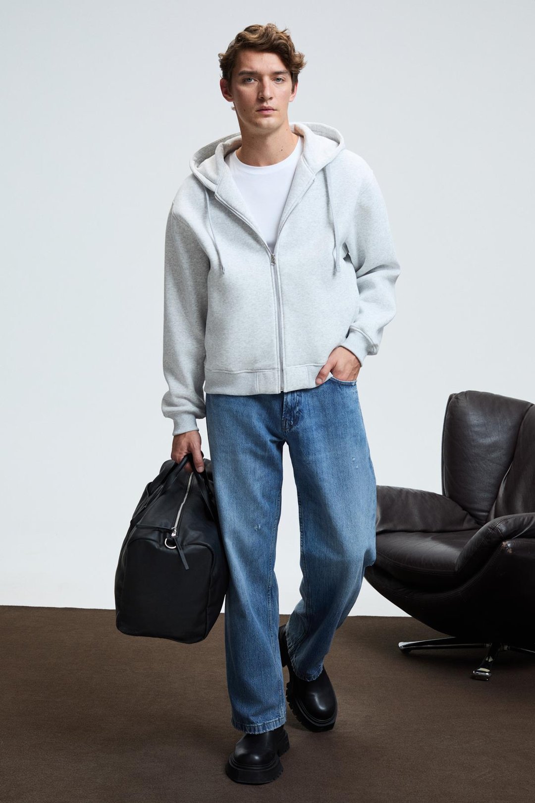 ASHBY Erkek Kapüşonlu Fermuarlı Cepli Kordonlu Regular Fit Grimelanj Sweatshirt