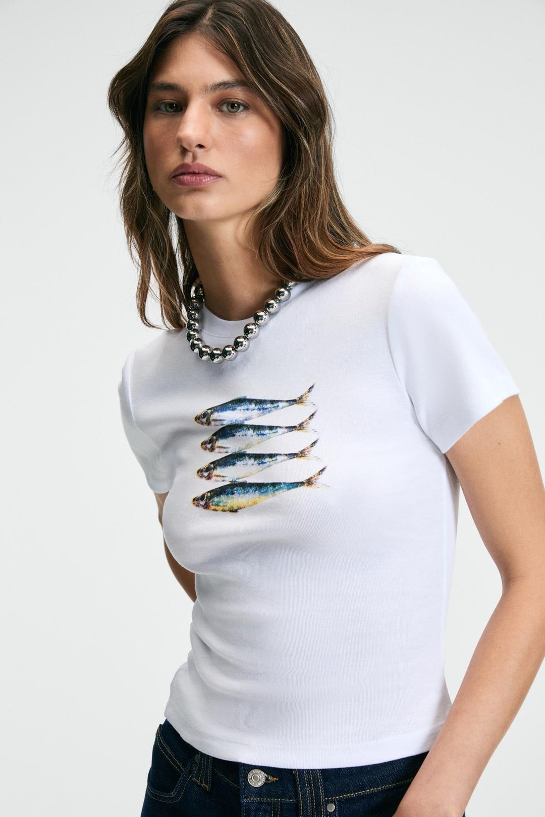 ATHEA Kadın Bisiklet Yaka Kısa Kollu Önü Baskılı Slim Beyaz T-Shirt