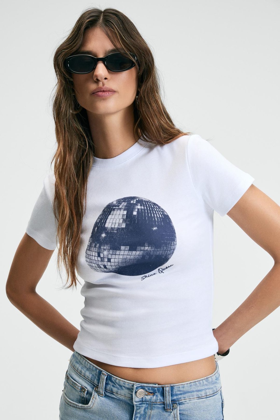 ATHEA Kadın Bisiklet Yaka Kısa Kollu Önü Baskılı Slim Beyaz - Desenli T-Shirt