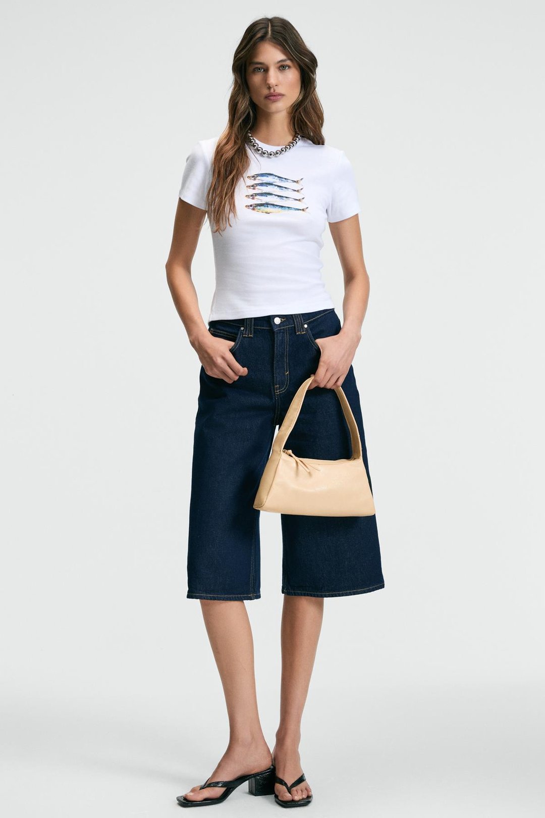 ATHEA Kadın Bisiklet Yaka Kısa Kollu Önü Baskılı Slim Beyaz T-Shirt