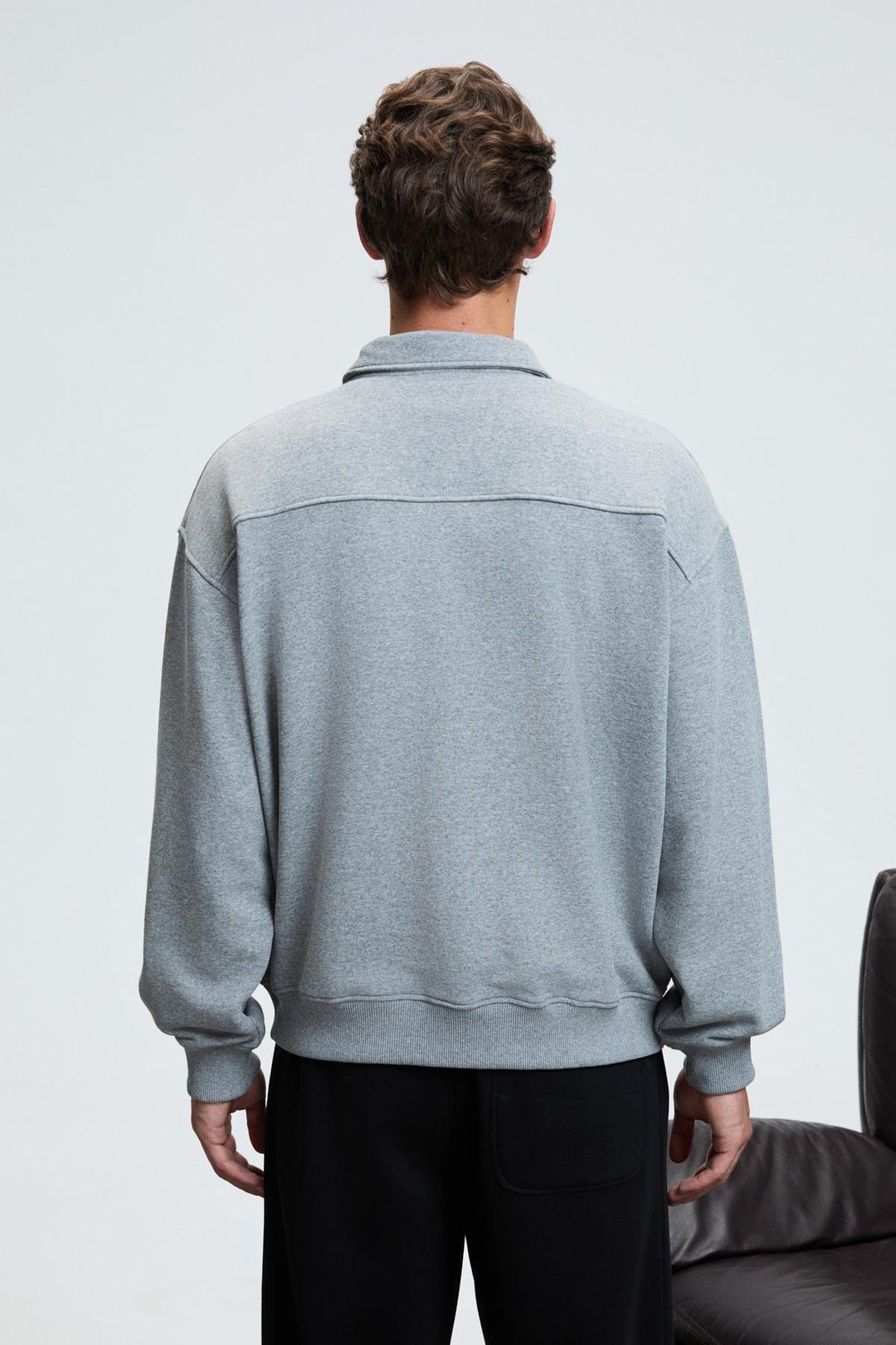 AUGUST Erkek %100 Pamuk Yarım Fermuarlı Yakalı Cepli Süs Etiketli Grimelanj Sweatshirt