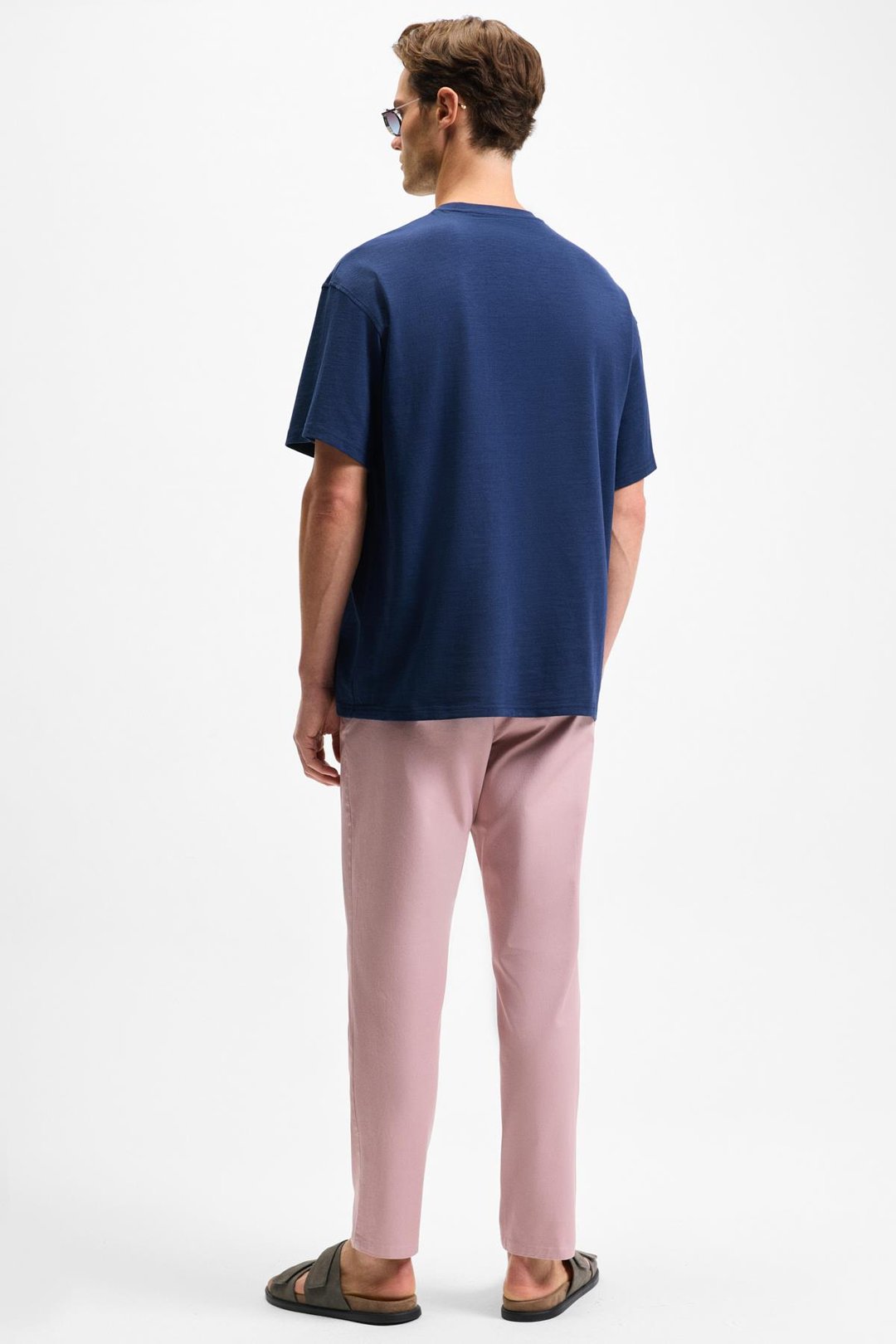 AURA Erkek Baskı Detaylı %100 Organik Pamuk Bisiklet Yaka Kısa Kol Oversize Lacivert T-Shirt