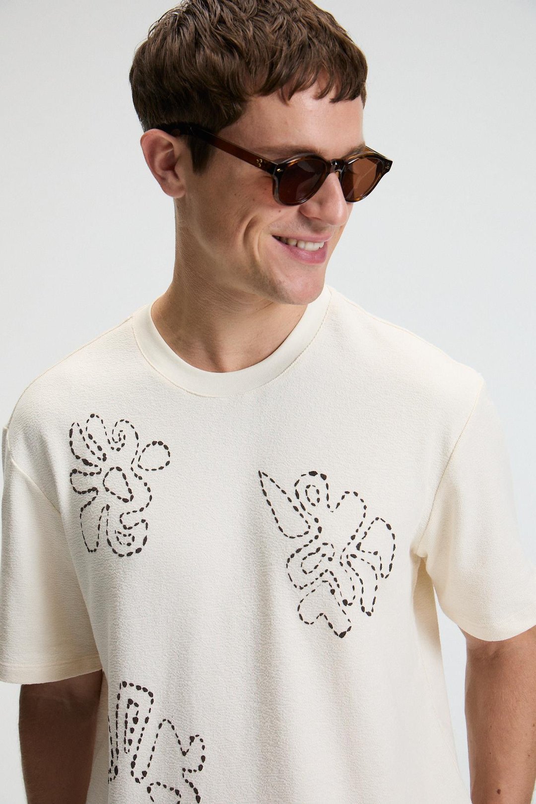 BAGGY Erkek %100 Pamuk Oversize Fit Baskılı Kısa Kollu Yuvarlak Yakalı Vanilya T-Shirt