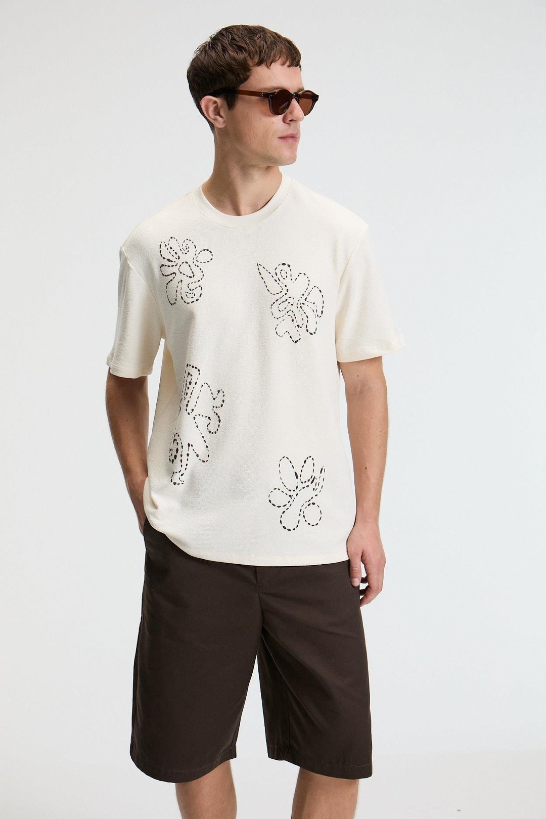 BAGGY Erkek %100 Pamuk Oversize Fit Baskılı Kısa Kollu Yuvarlak Yakalı Vanilya T-Shirt