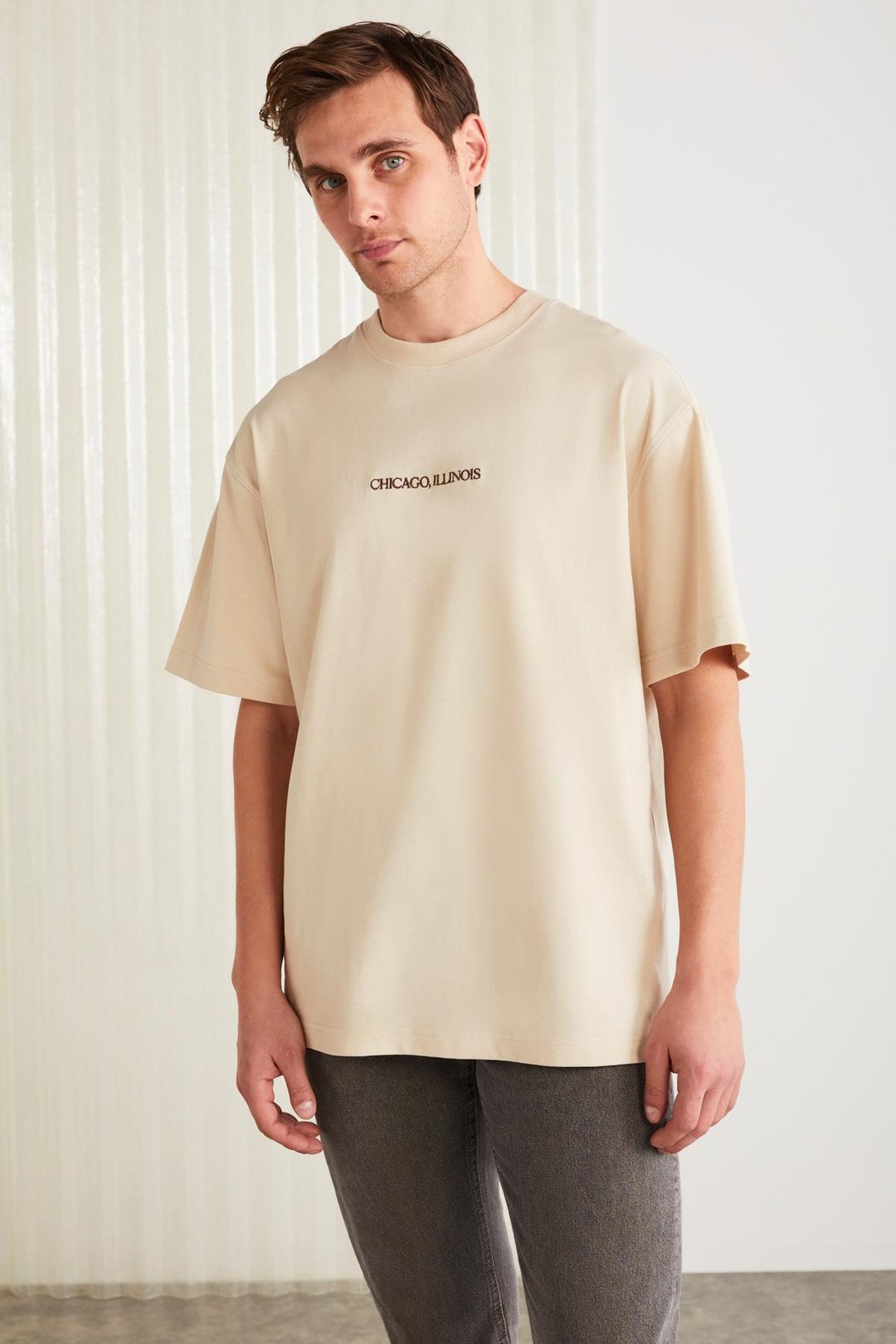 BARACK Basic Oversize Bej Tekli T-Shirt
