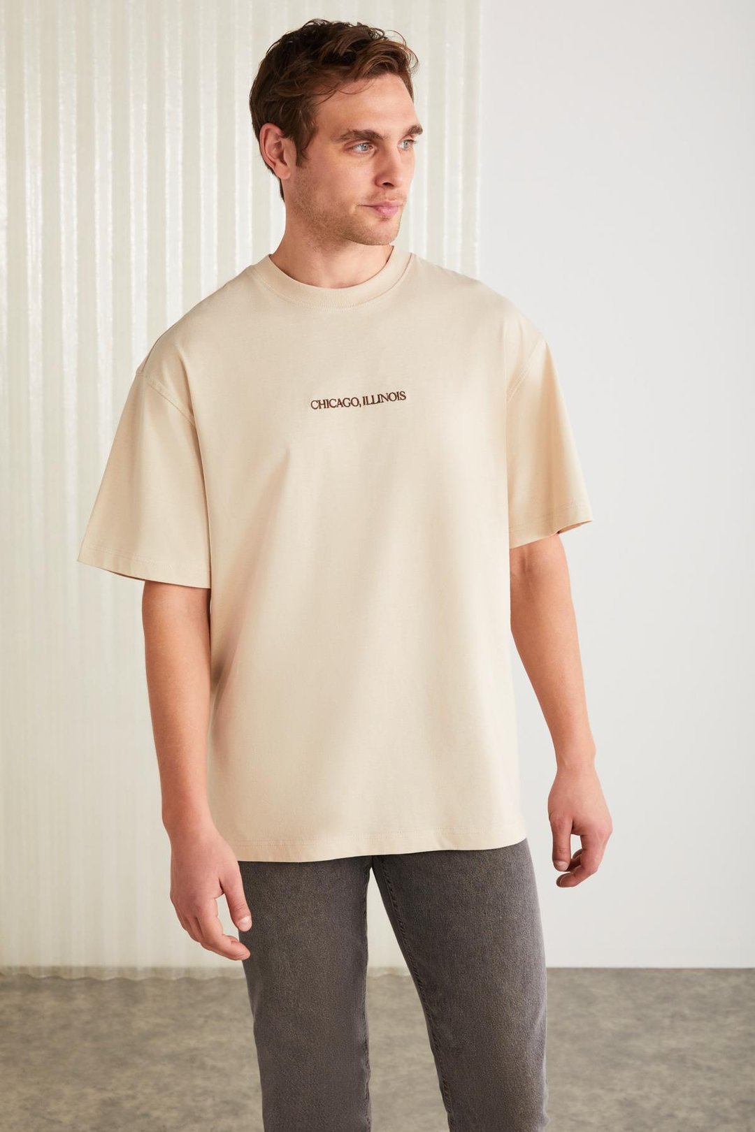 BARACK Basic Oversize Bej Tekli T-Shirt