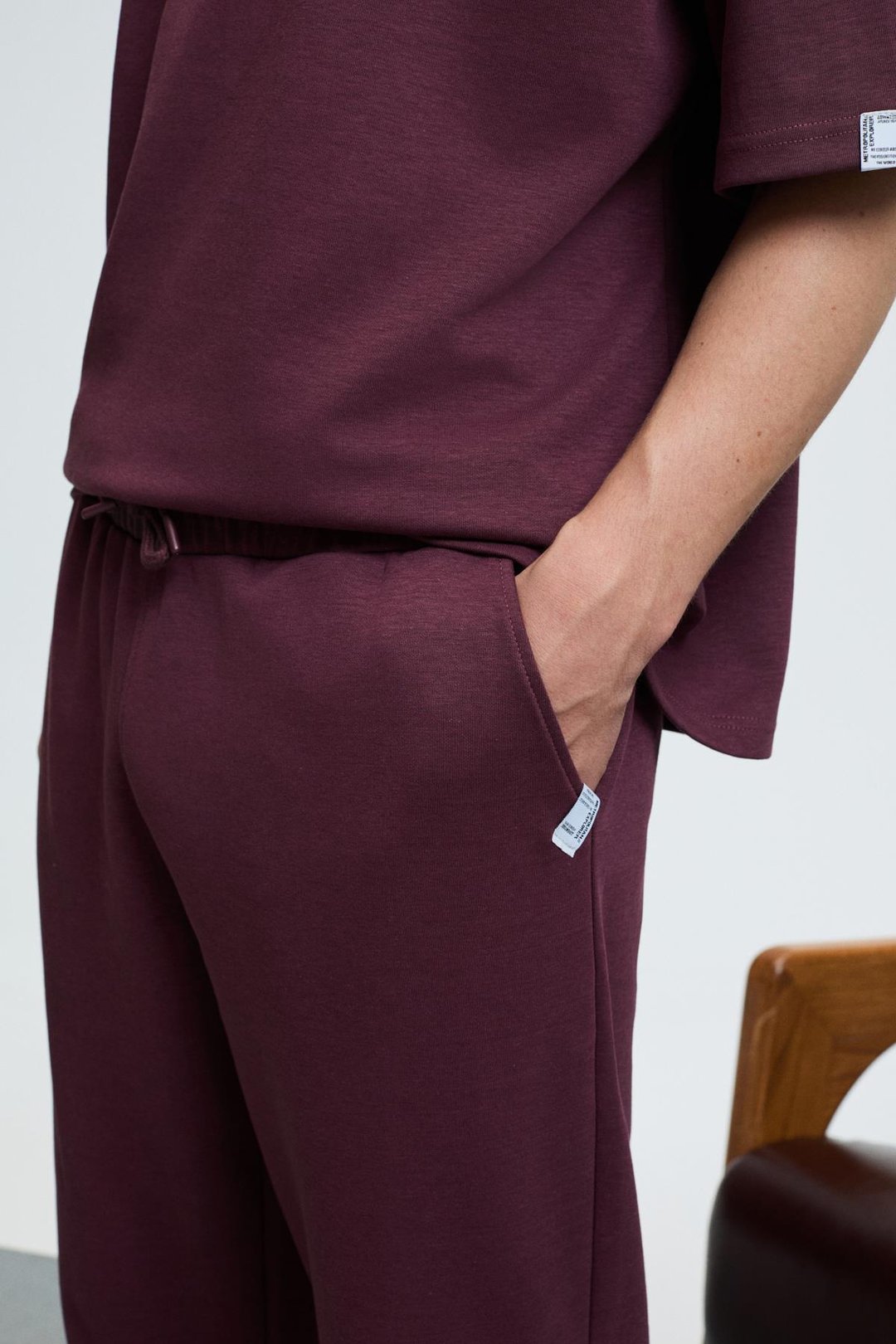 BARNABY Erkek Kolu ve Pantolon Cebi Süs Etiket Detaylı Yuvarlak Yaka Bordo Alt-Üst Takım