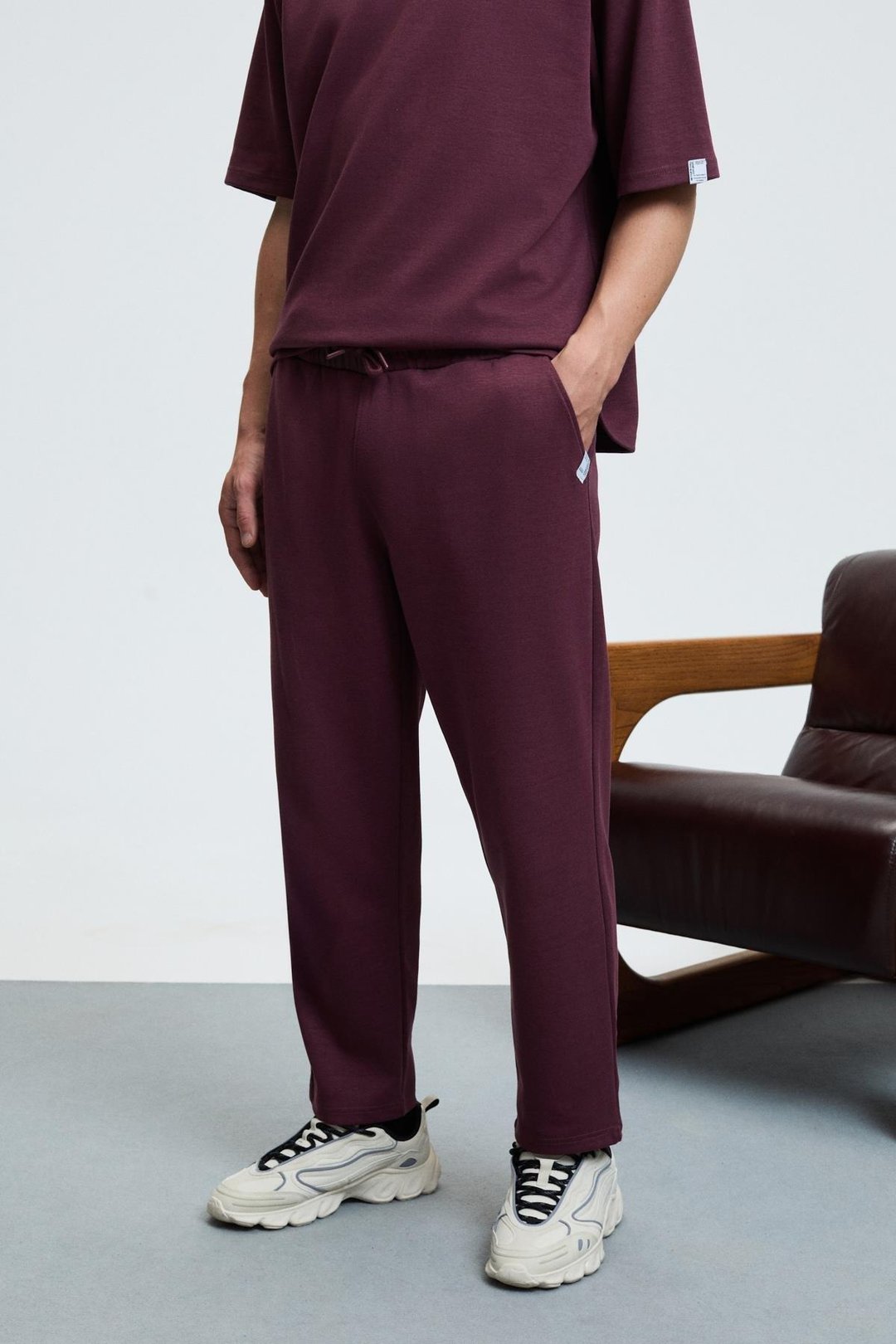 BARNABY Erkek Kolu ve Pantolon Cebi Süs Etiket Detaylı Yuvarlak Yaka Bordo Alt-Üst Takım