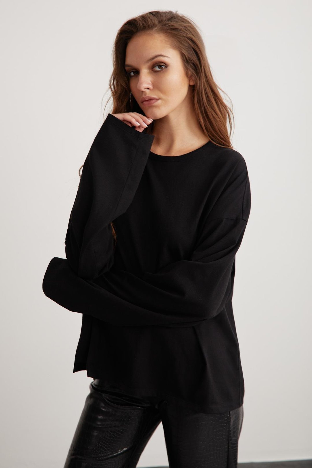 BASIL Basic Relaxed Siyah Tekli T-Shirt