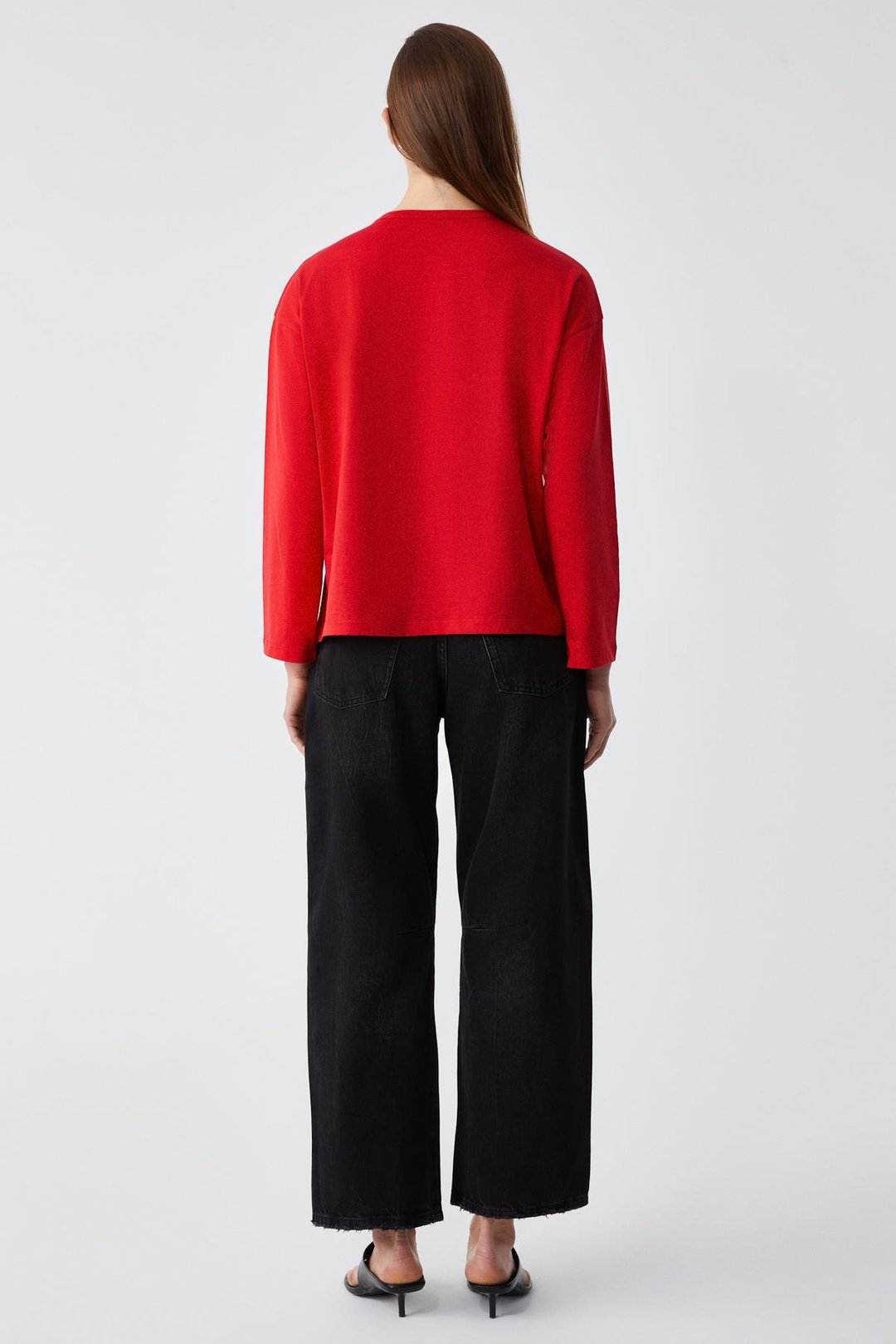 BASIL Kadını Oversize %100 Organik Pamuk Örme Uzun Kol Kırmızı T-Shirt