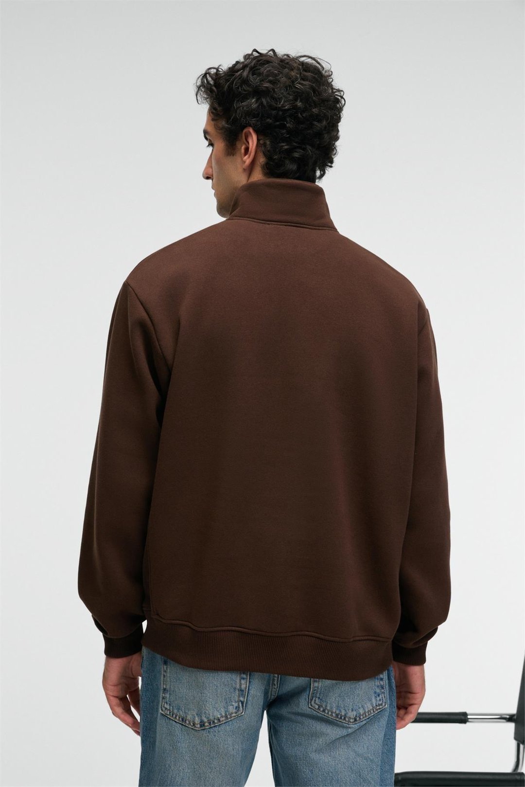 BAXTER Erkek Dik Yakalı Fermuarlı Relaxed Kahverengi Sweatshirt