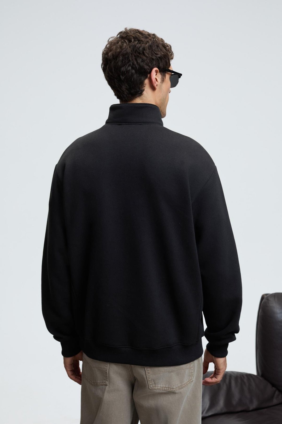 BAXTER Erkek Dik Yakalı Fermuarlı Relaxed Siyah Sweatshirt