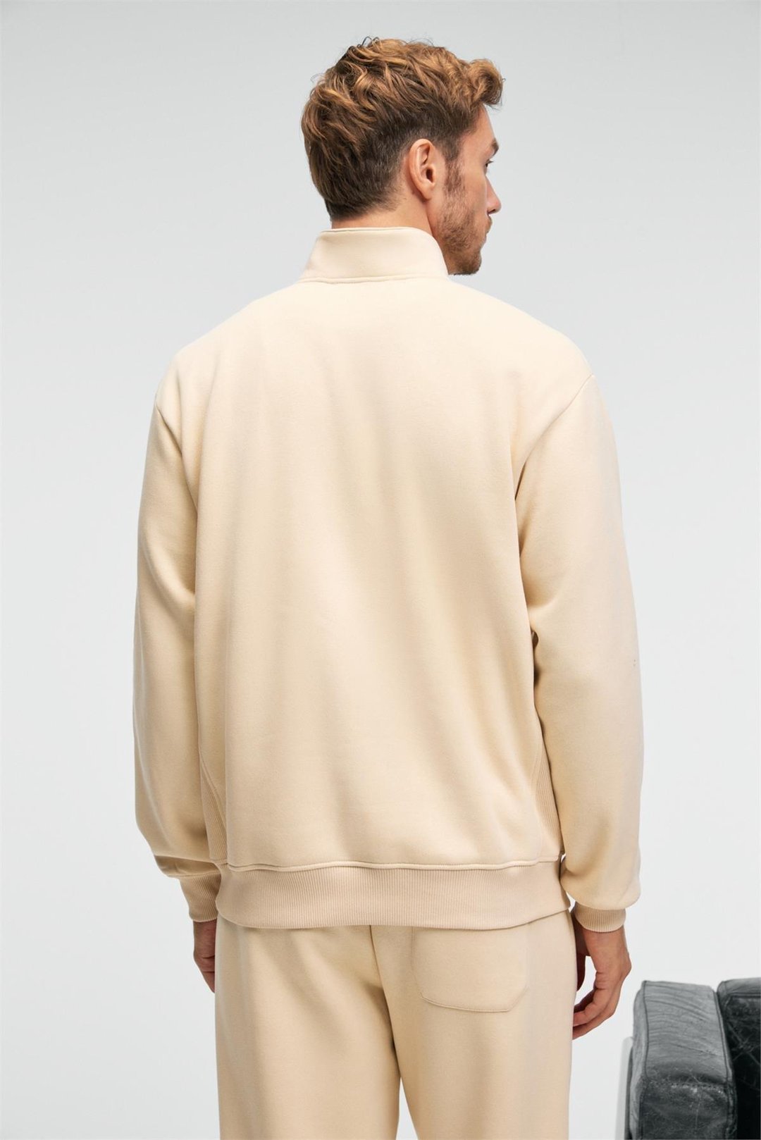 BAXTER Erkek Dik Yakalı Fermuarlı Relaxed Vanilya Sweatshirt