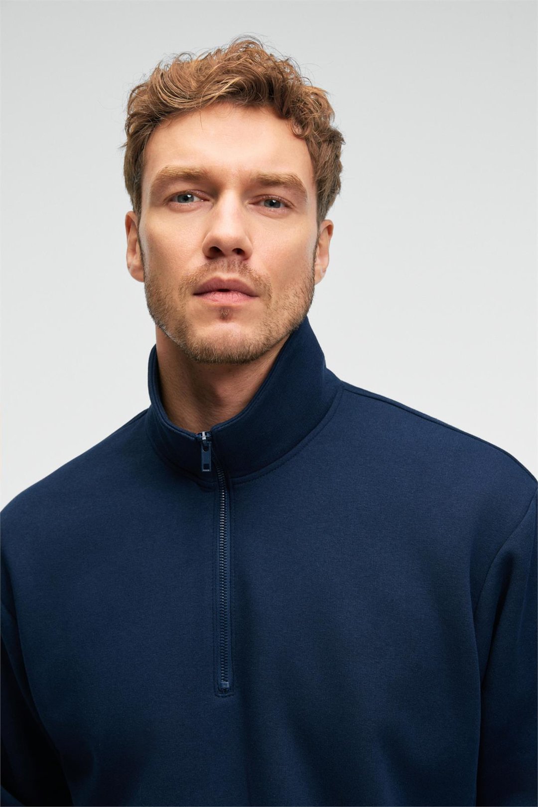 BAXTER Erkek Dik Yakalı Fermuarlı Relaxed Lacivert Sweatshirt