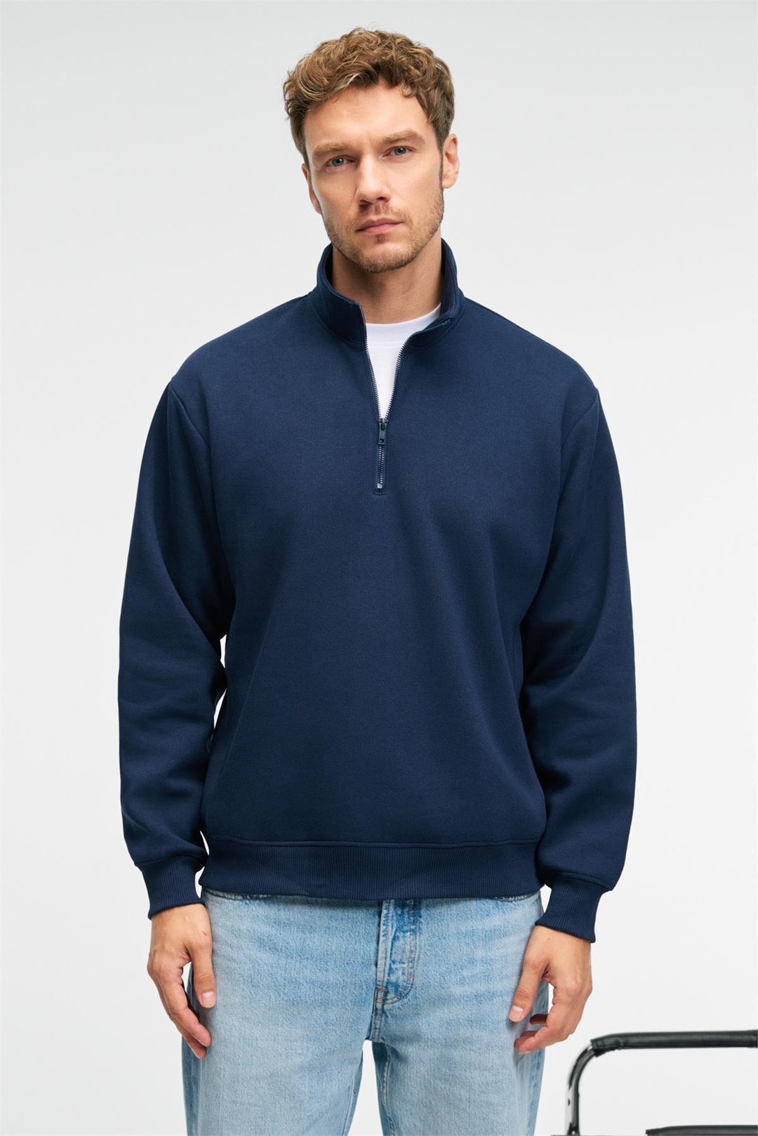 BAXTER Erkek Dik Yakalı Fermuarlı Relaxed Lacivert Sweatshirt