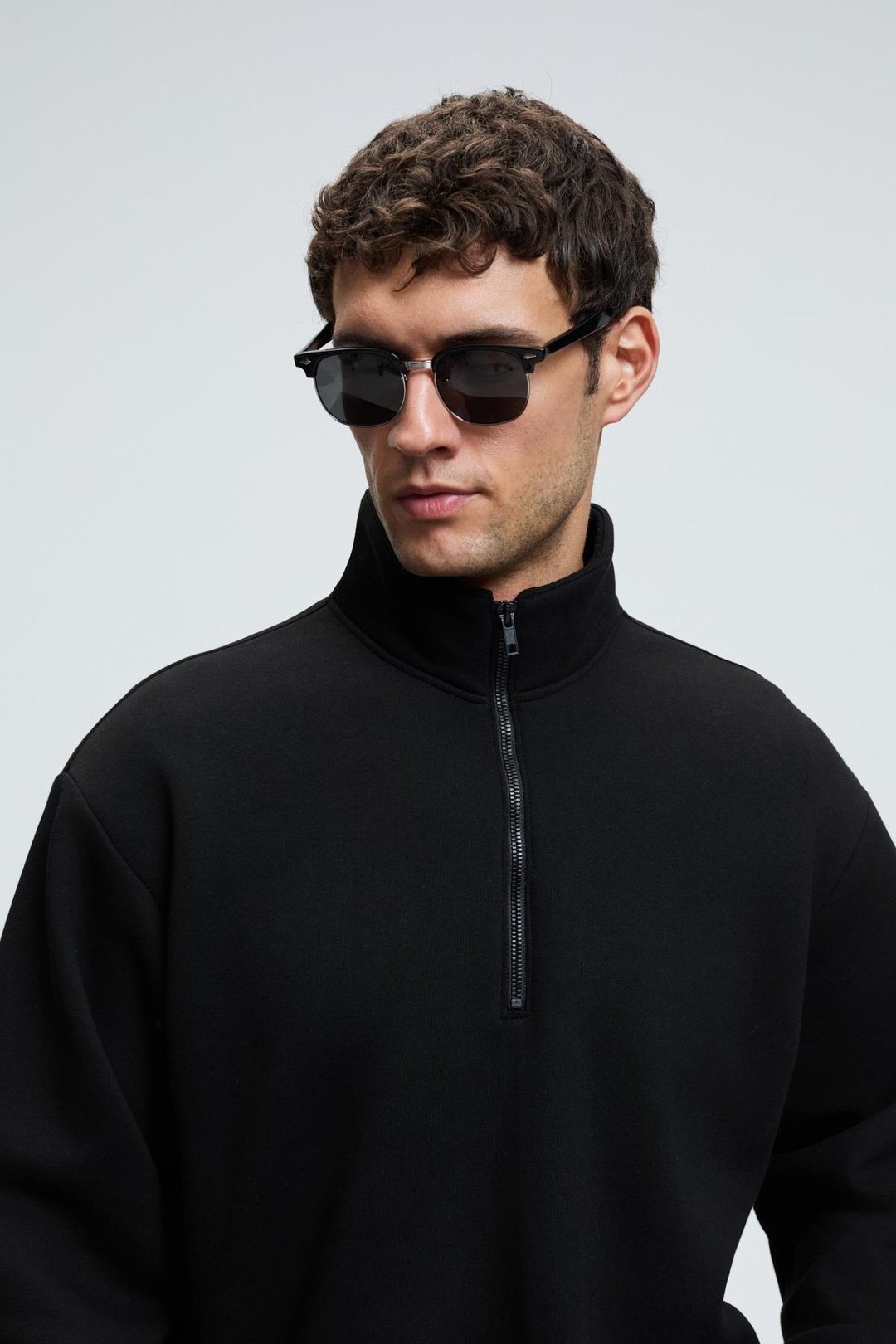 BAXTER Erkek Dik Yakalı Fermuarlı Relaxed Siyah Sweatshirt