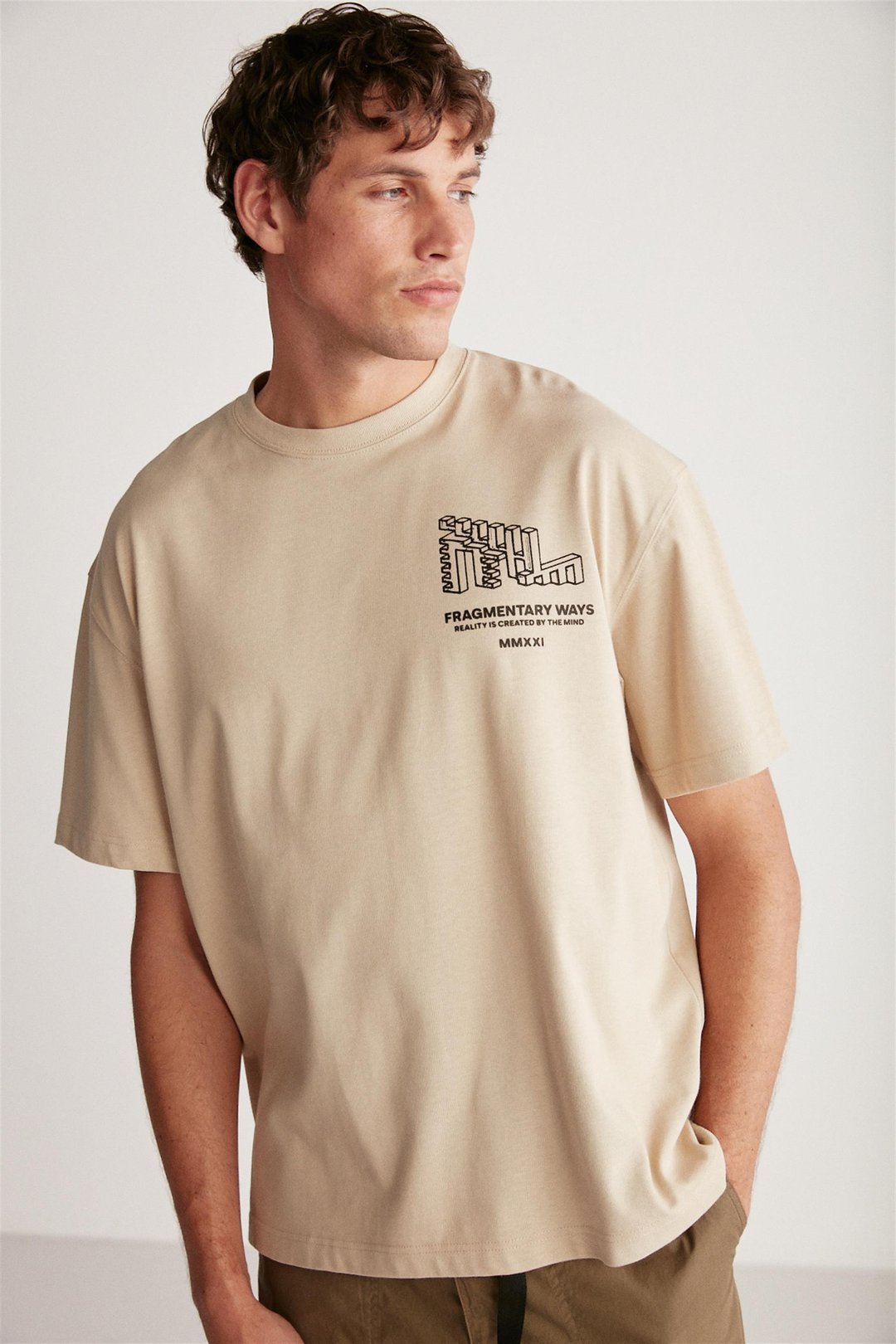 BEAL Örme Oversize Bej Tekli T-Shirt