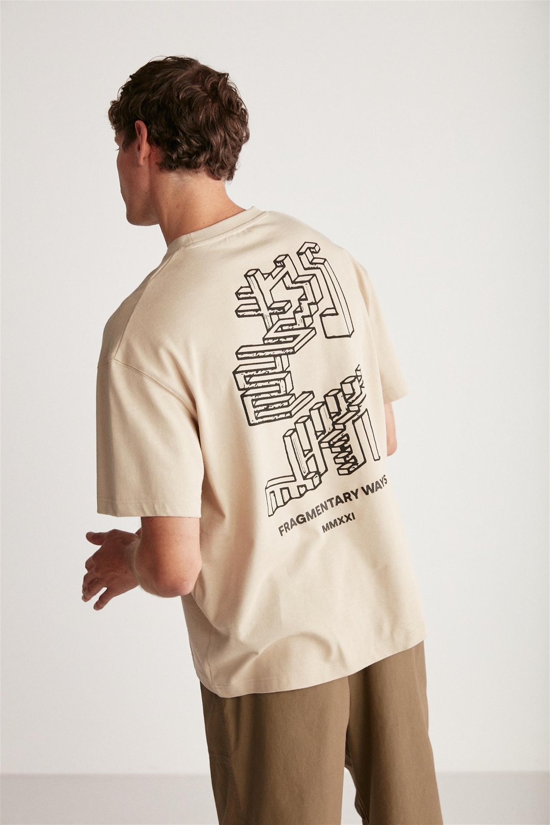 BEAL Örme Oversize Bej Tekli T-Shirt