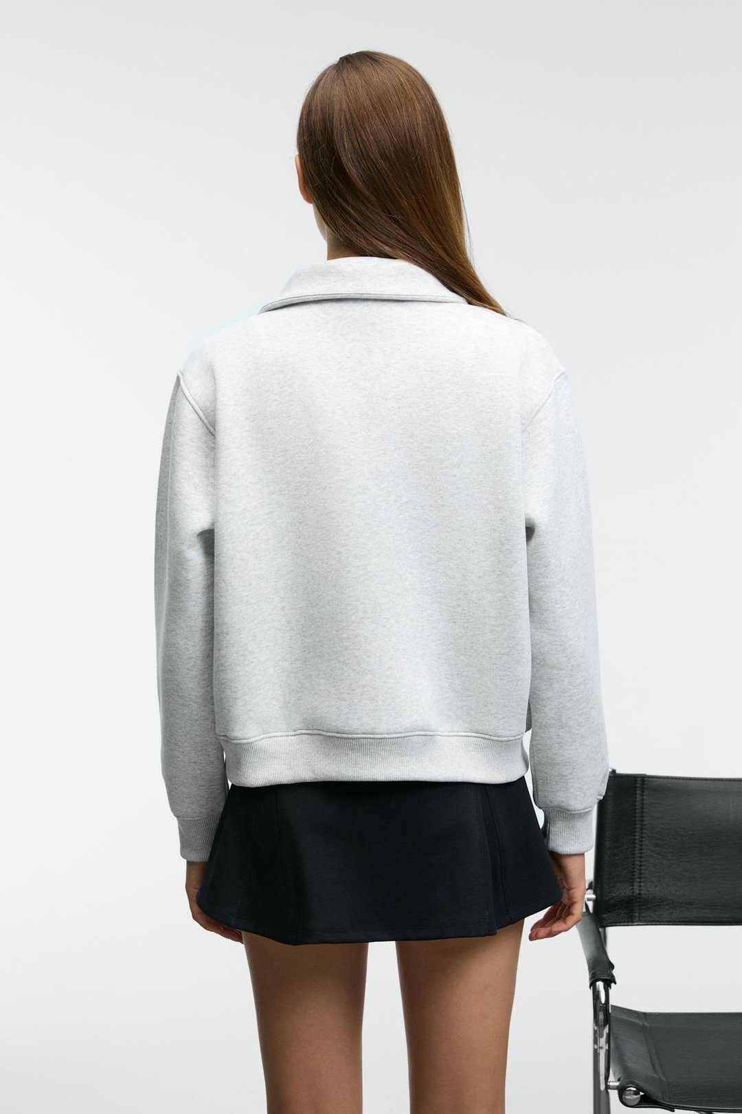 BELLE Kadın Nakış Detaylı Yarım Fermuarlı Dik Yakalı Regular Fit Grimelanj Sweatshirt