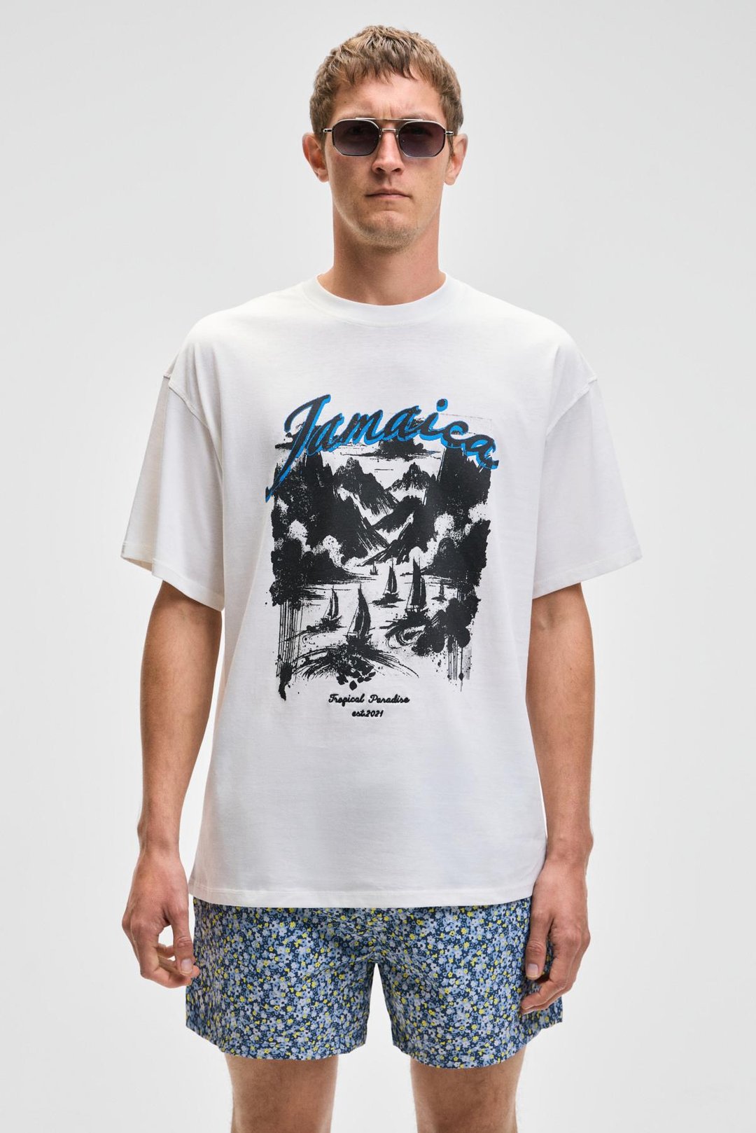 BENFICA Erkek %100 Organik Pamuk Baskı Detaylı Oversize Kısa Kol Bisiklet Yaka Beyaz T-Shirt