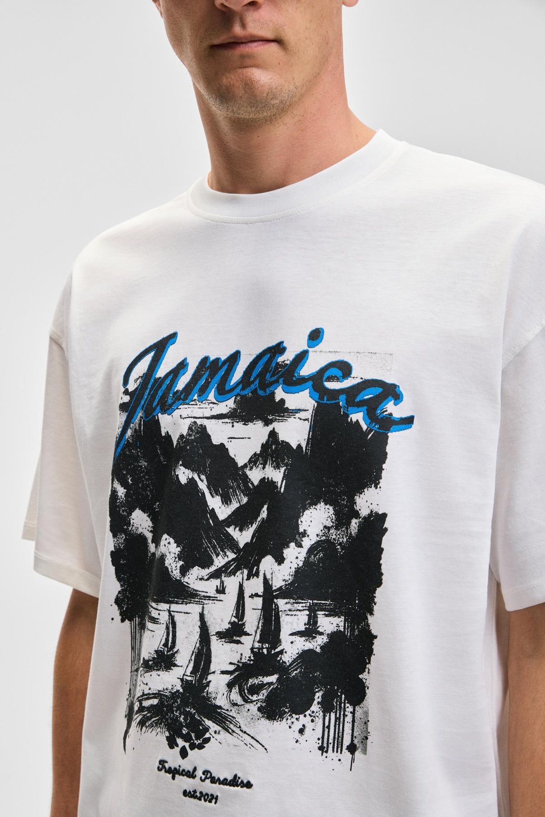 BENFICA Erkek %100 Organik Pamuk Baskı Detaylı Oversize Kısa Kol Bisiklet Yaka Beyaz T-Shirt