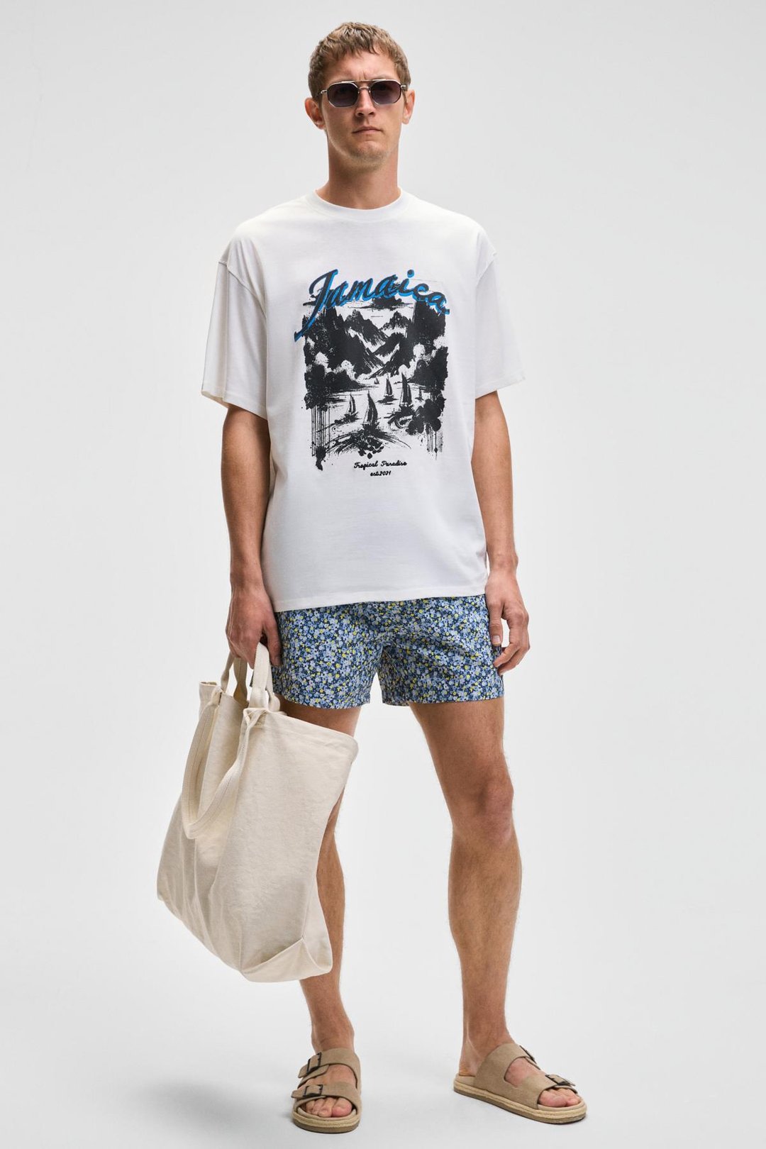 BENFICA Erkek %100 Organik Pamuk Baskı Detaylı Oversize Kısa Kol Bisiklet Yaka Beyaz T-Shirt