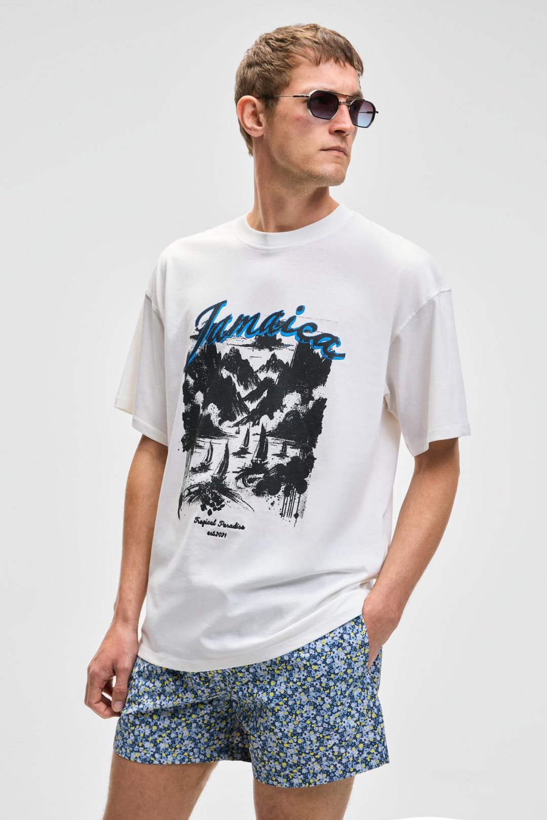 BENFICA Erkek %100 Organik Pamuk Baskı Detaylı Oversize Kısa Kol Bisiklet Yaka Beyaz T-Shirt