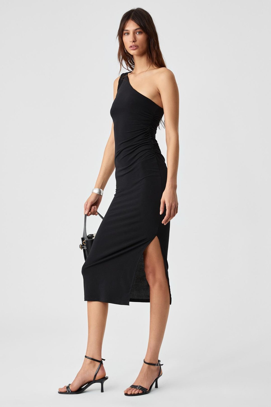 BERINS Kadın Asimetrik Yaka Regular Kolsuz Siyah Elbise