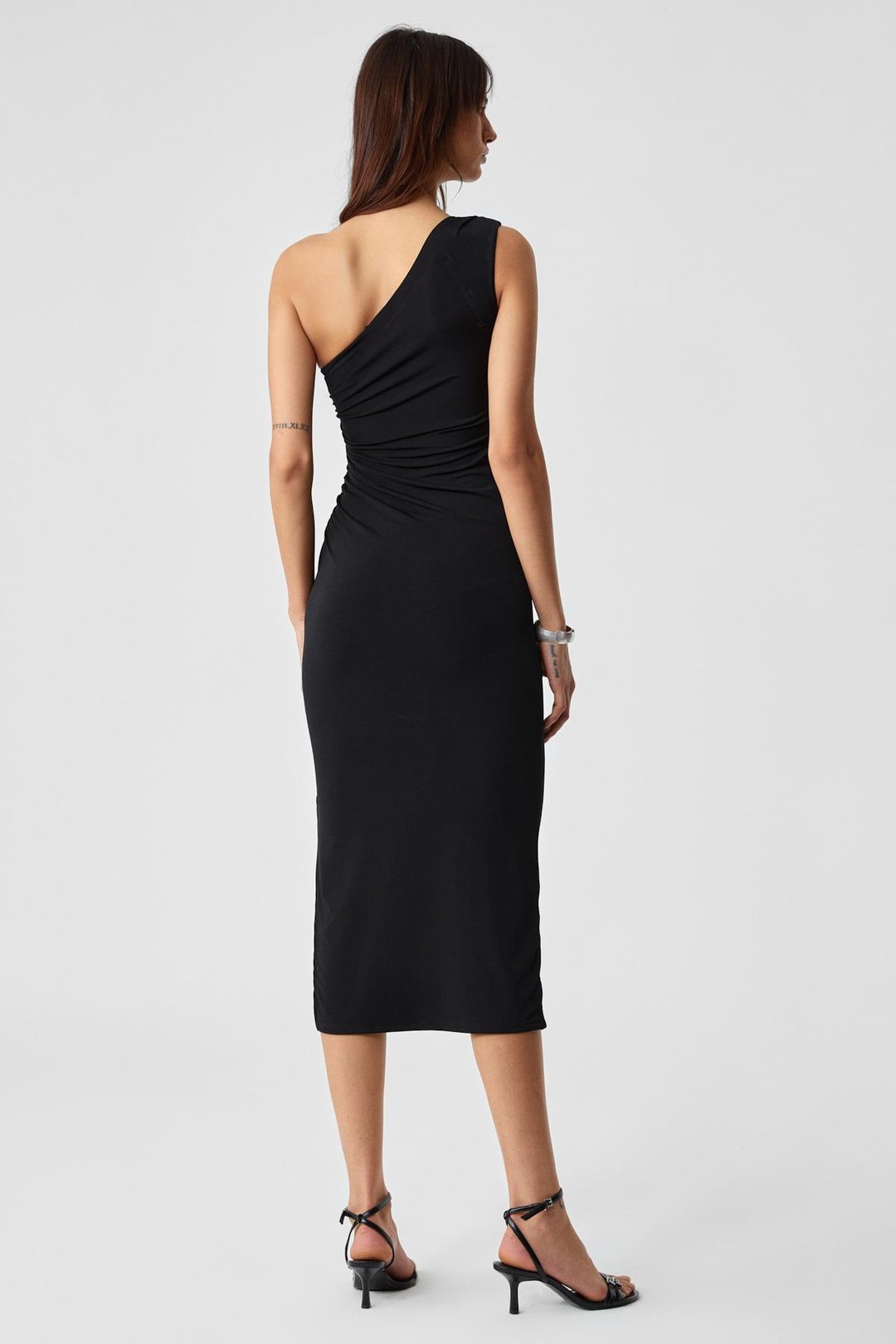 BERINS Kadın Asimetrik Yaka Regular Kolsuz Siyah Elbise