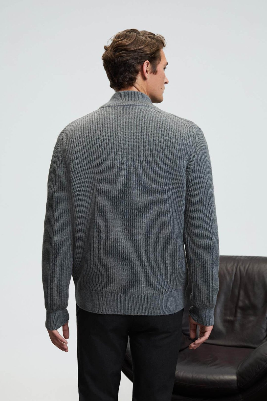 BERNARDO Erkek Yarım Fermuarlı Dik Yaka Triko Antrasit Kazak