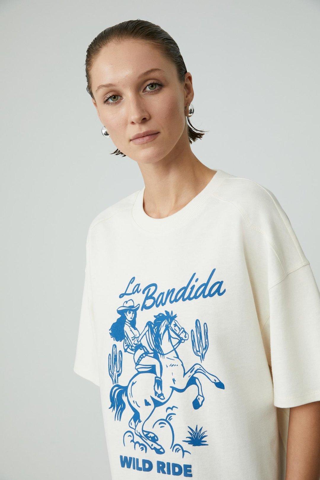 BERRIE Kadın Regular Baskılı Yuvarlak Yaka Ekru T-Shirt