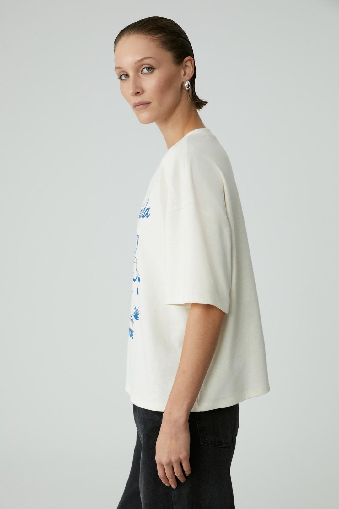 BERRIE Kadın Regular Baskılı Yuvarlak Yaka Ekru T-Shirt