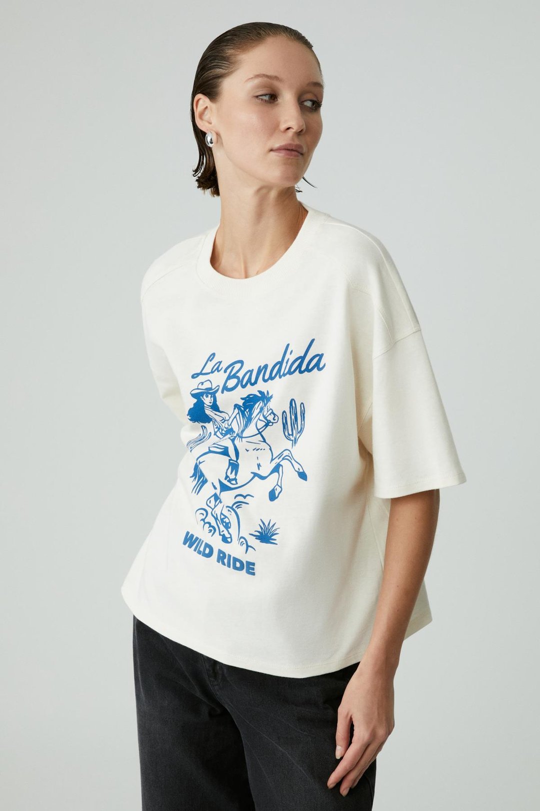 BERRIE Kadın Regular Baskılı Yuvarlak Yaka Ekru T-Shirt