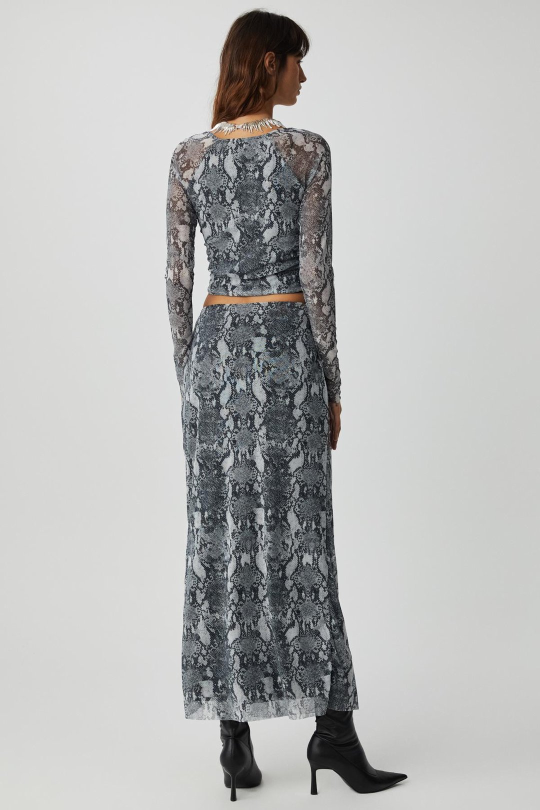 BEULAH Kadın Maxi Boy Slim Fit Beli Lastikli Tül Batik Desenli Yılan Desenli Etek