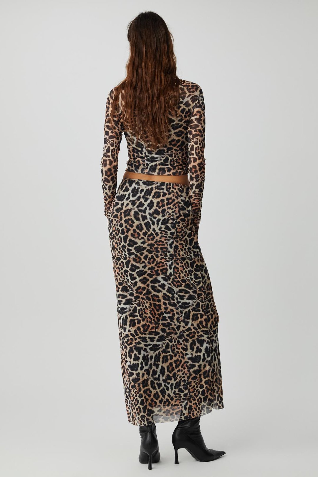BEULAH Kadın Maxi Boy Slim Fit Beli Lastikli Tül Batik Desenli Leopar Desenli Etek