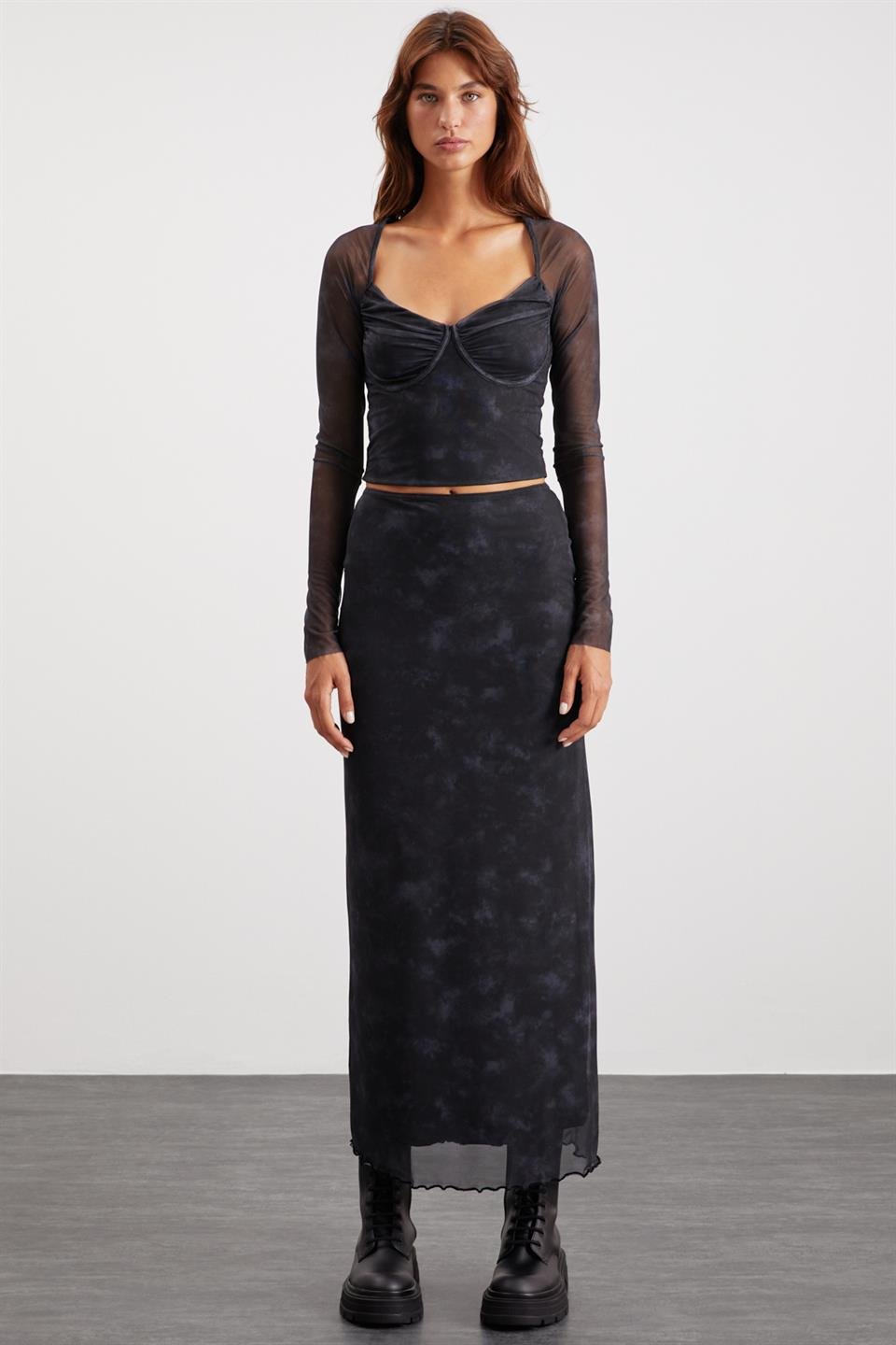 BEULAH  Slim Koyu Gri Tekli Etek