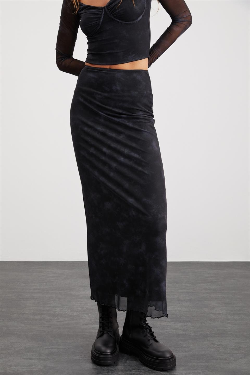 BEULAH  Slim Koyu Gri Tekli Etek