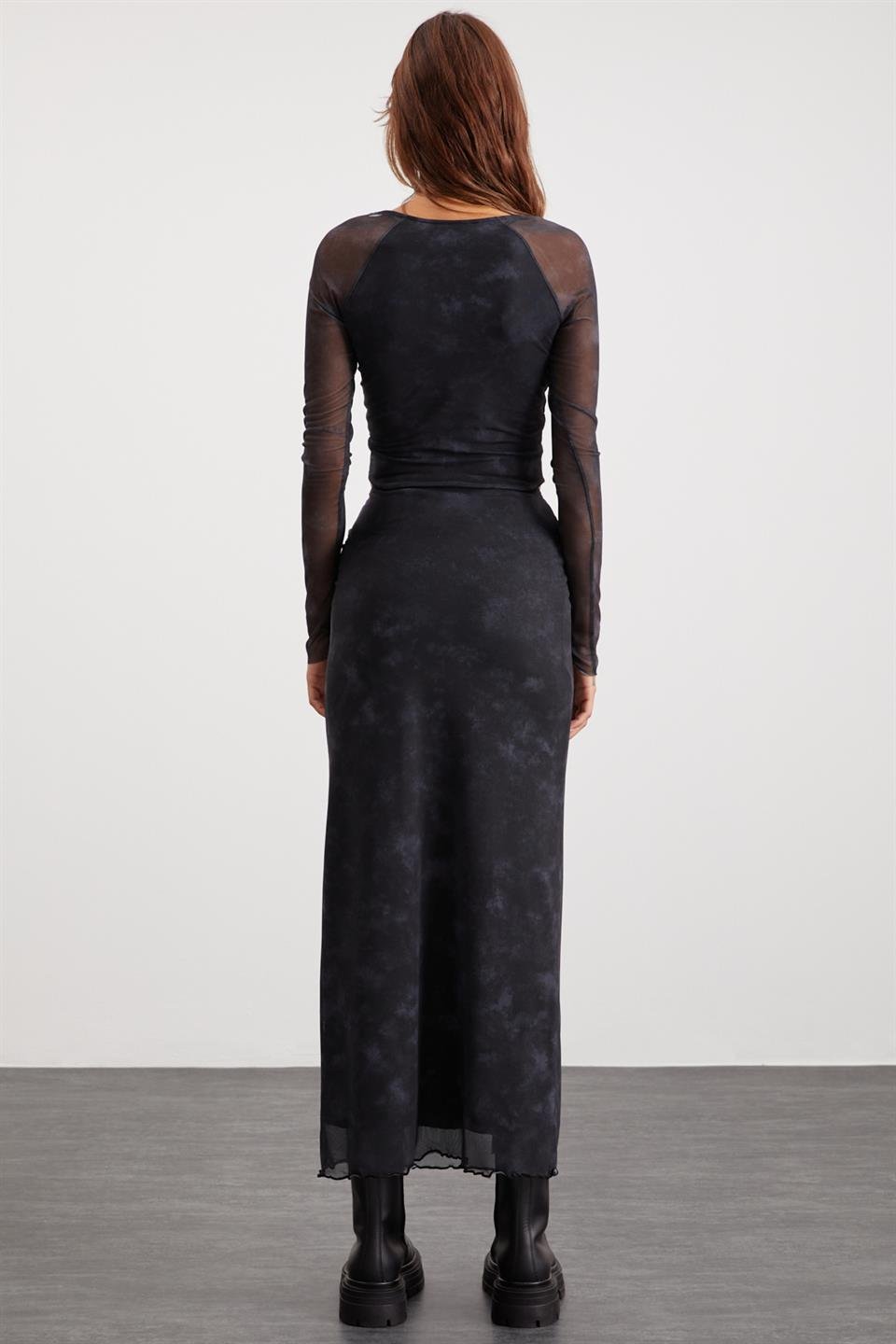 BEULAH  Slim Koyu Gri Tekli Etek