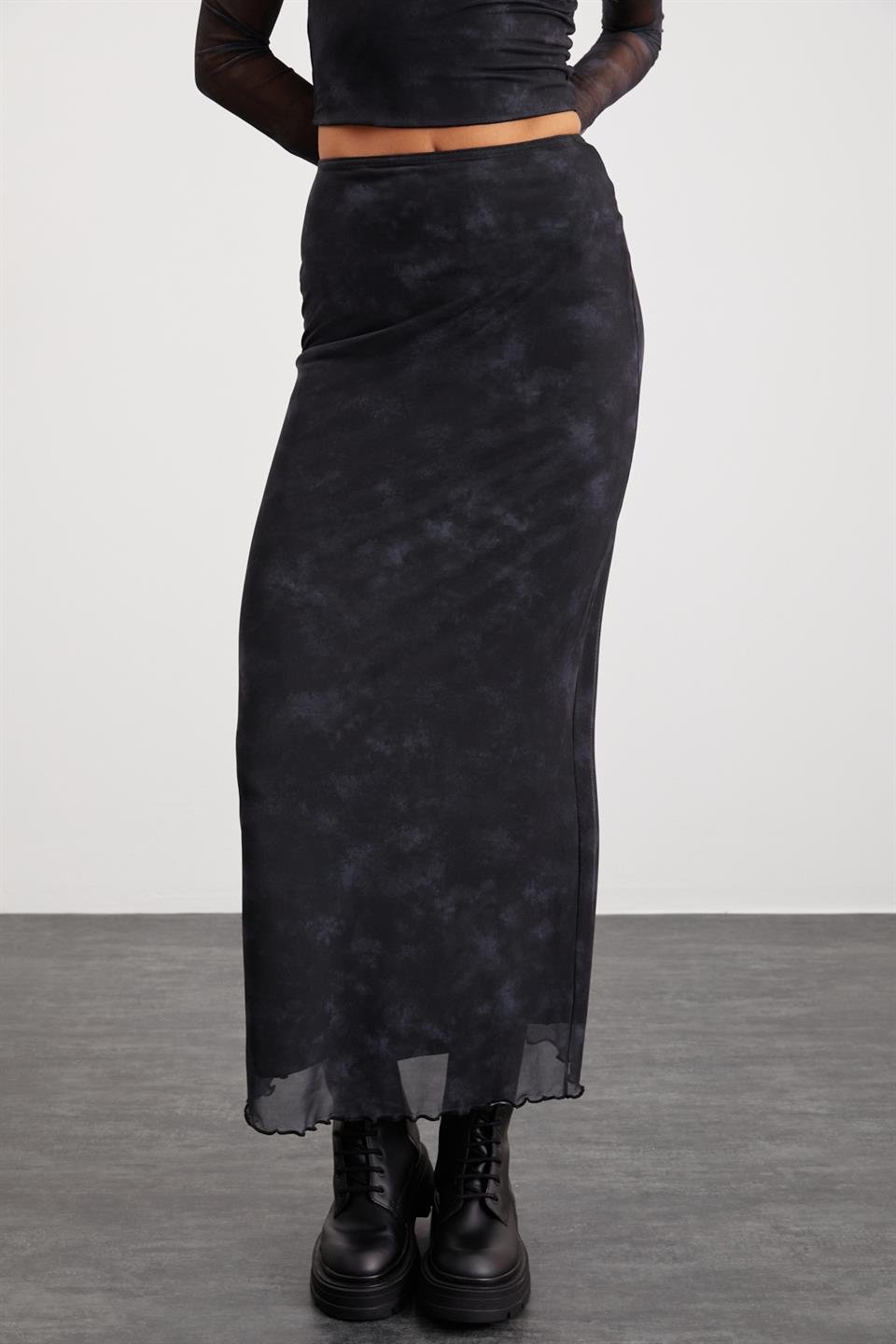 BEULAH  Slim Koyu Gri Tekli Etek