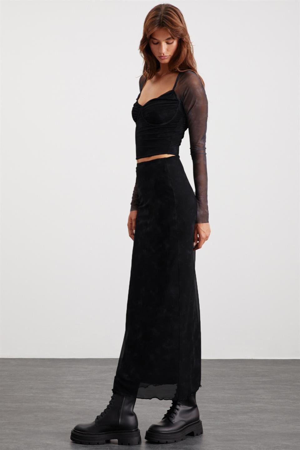 BEULAH  Slim Siyah Tekli Etek