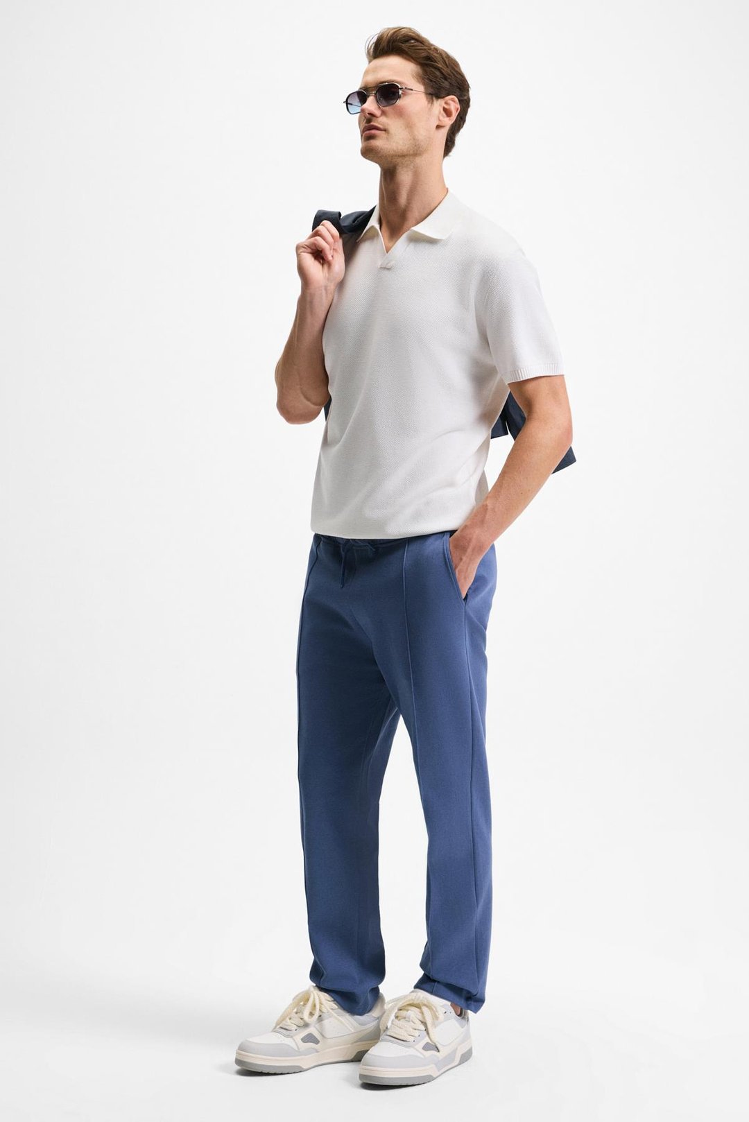 BOGARDE Erkek Beli Lastikli Kordonlu Yanları Cepli Önü Nervürlü Relaxed Fit İndigo Eşofman Altı