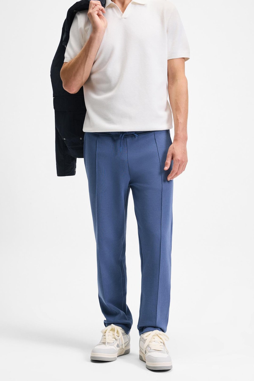 BOGARDE Erkek Beli Lastikli Kordonlu Yanları Cepli Önü Nervürlü Relaxed Fit İndigo Eşofman Altı