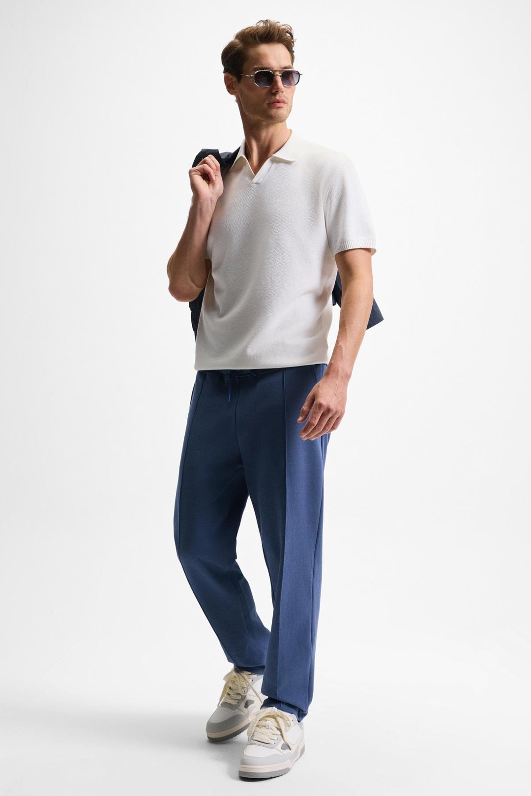 BOGARDE Erkek Beli Lastikli Kordonlu Yanları Cepli Önü Nervürlü Relaxed Fit İndigo Eşofman Altı