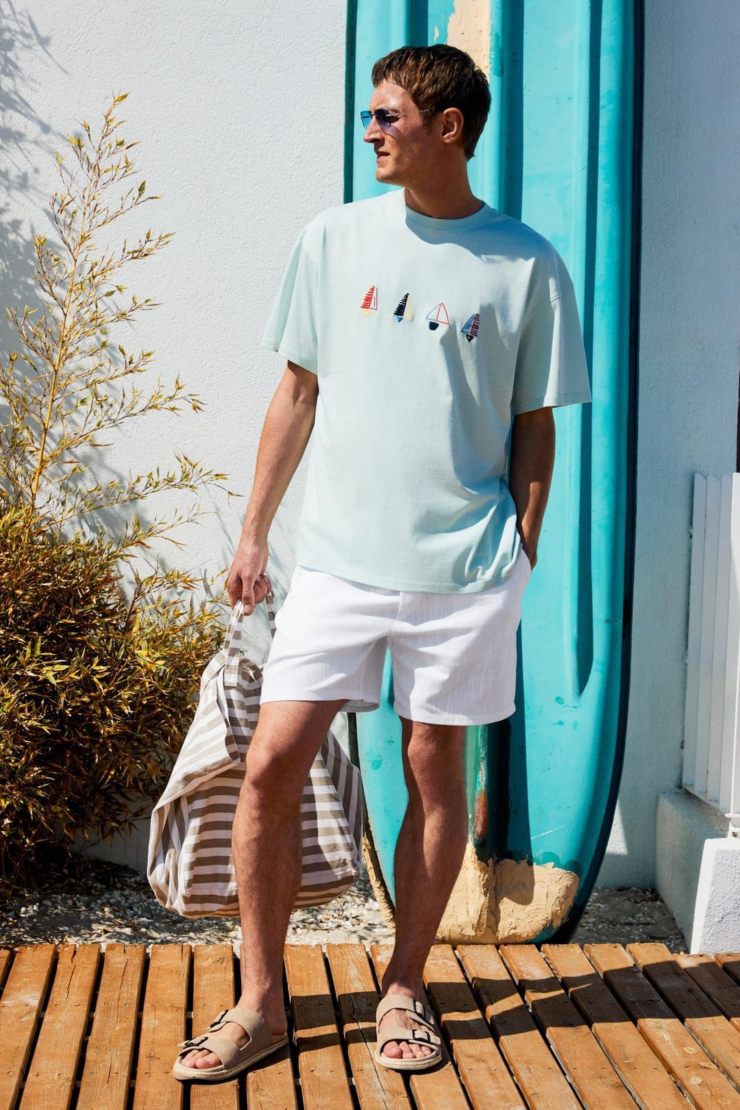 BOLICHE Erkek Bisiklet Yaka %100 Organik Pamuklu Oversize Fit Açık Yeşil T-Shirt