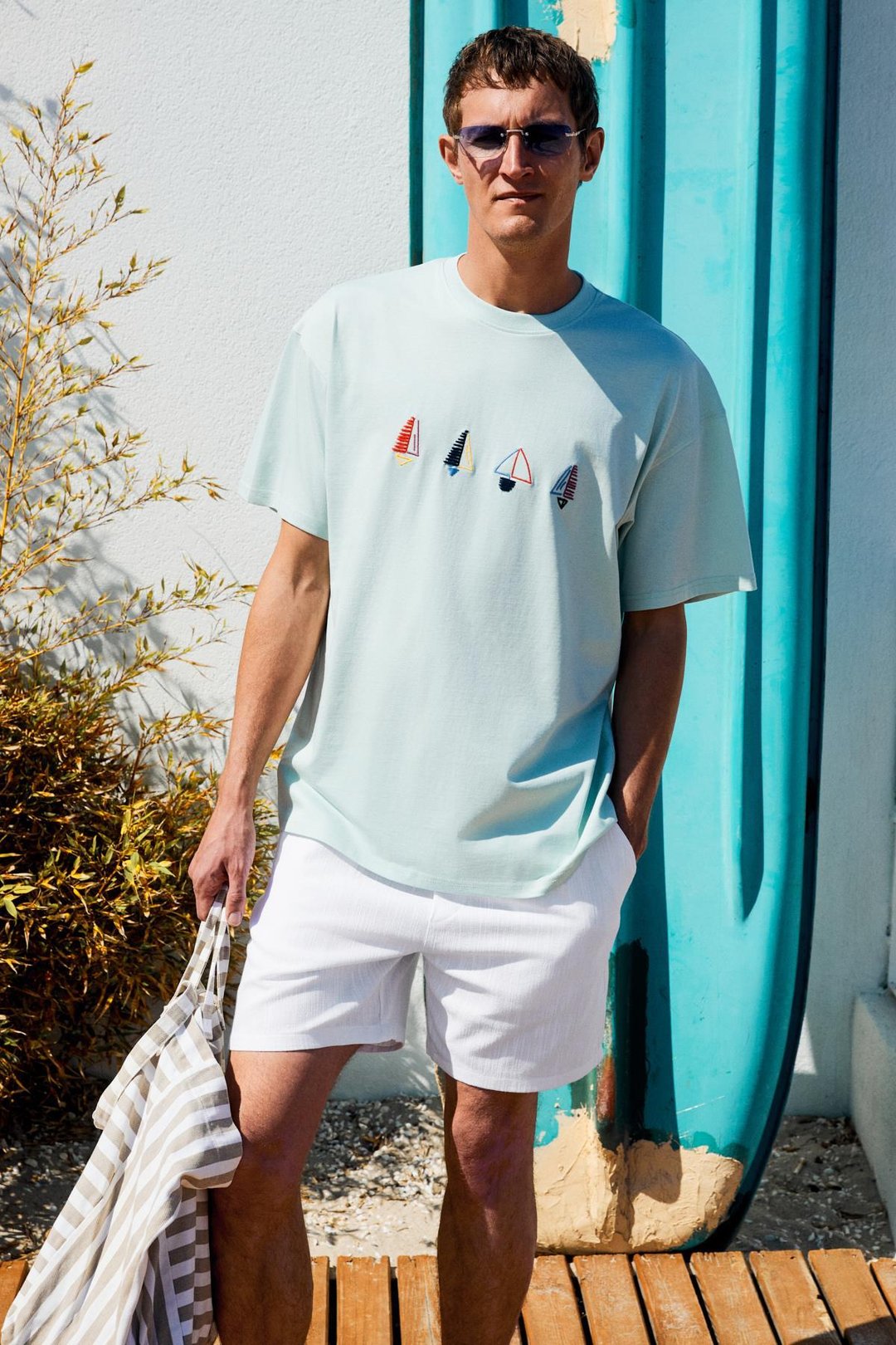 BOLICHE Erkek Bisiklet Yaka %100 Organik Pamuklu Oversize Fit Açık Yeşil T-Shirt