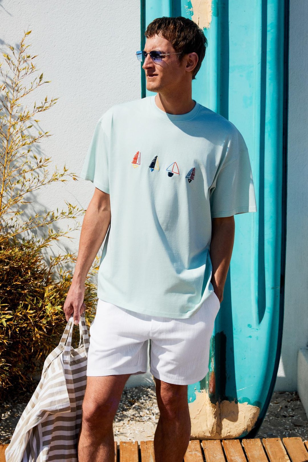 BOLICHE Erkek Bisiklet Yaka %100 Organik Pamuklu Oversize Fit Açık Yeşil T-Shirt