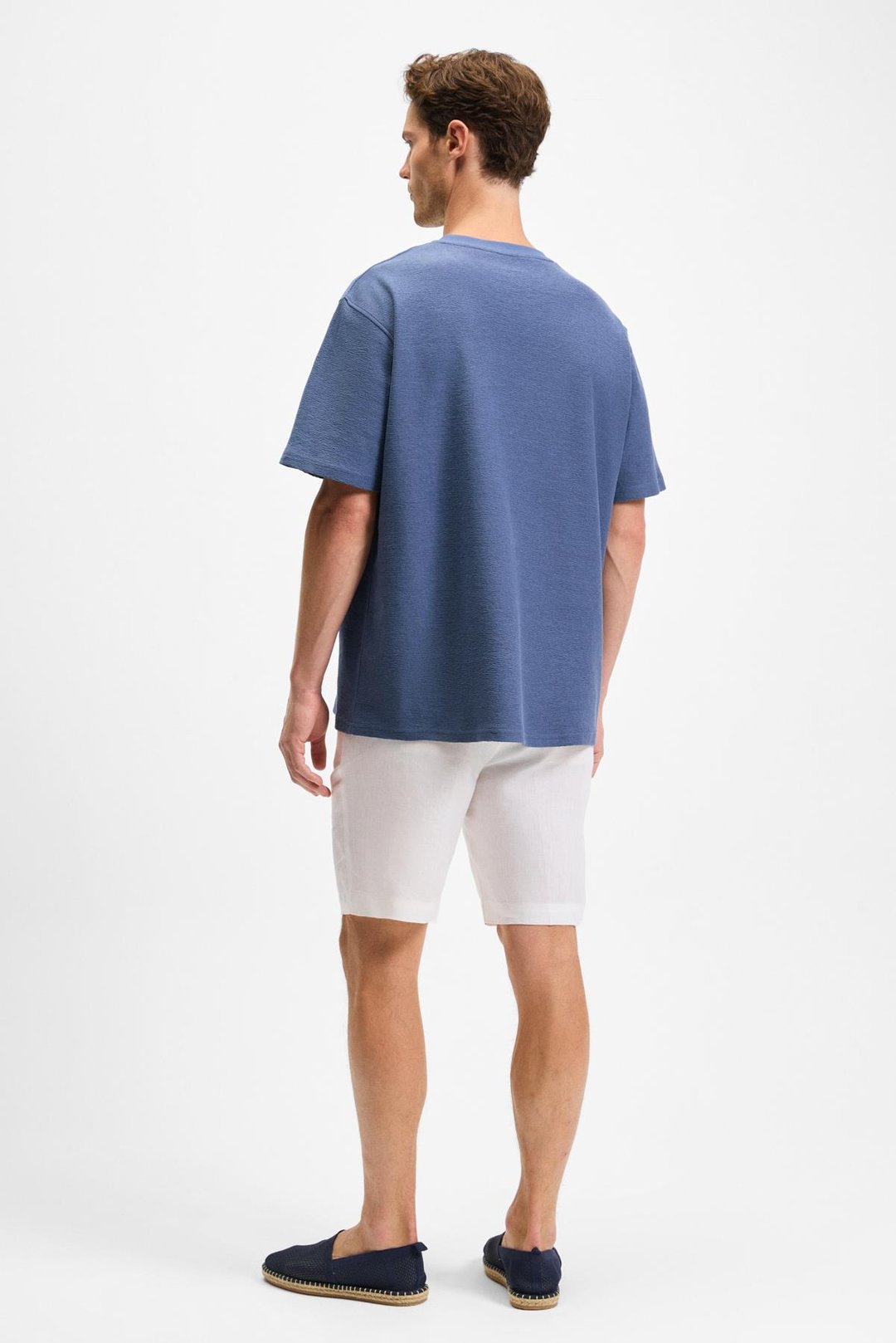 BONDIA Erkek Baskı Detaylı %100 Organik Pamuk Oversize Fit Bisiklet Yakalı Kısa Kollu İndigo T-Shirt