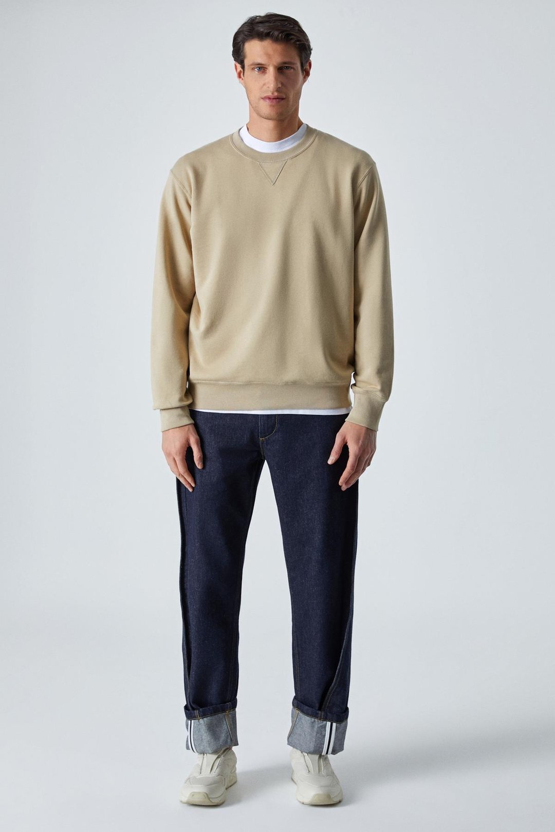 BONELL Erkek %100 Pamuk Relaxed Bisiklet Yaka Uzun Kollu Vizon Sweatshirt