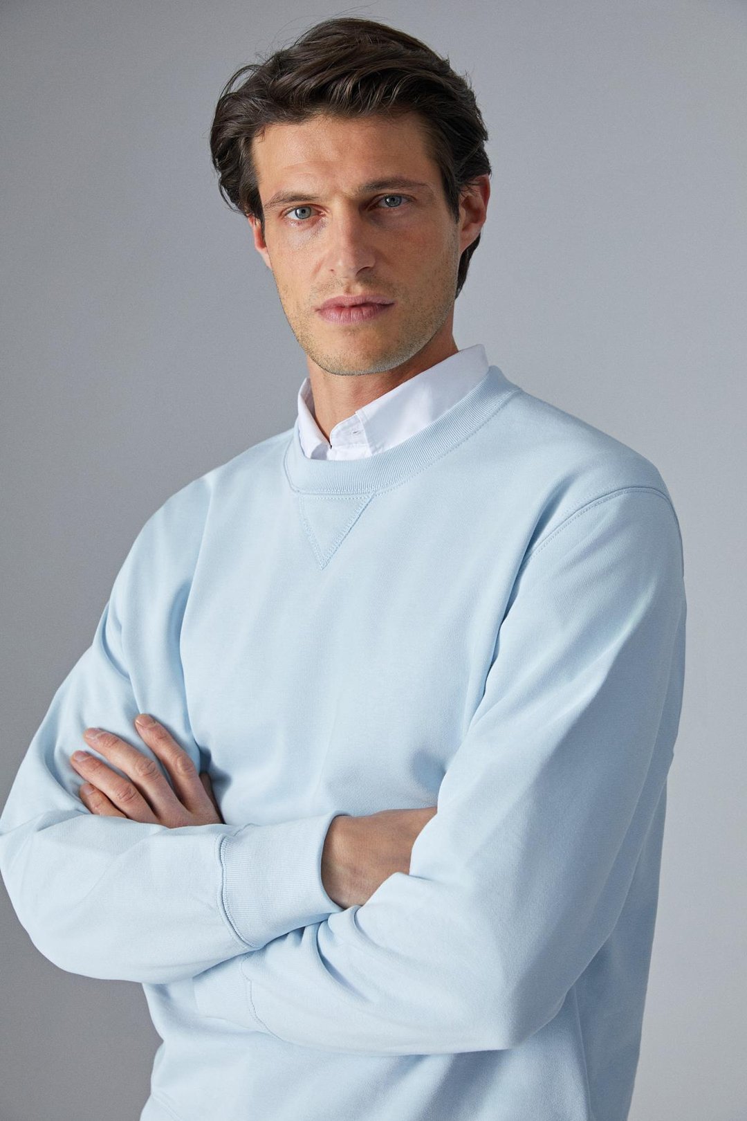 BONELL Erkek %100 Pamuk Relaxed Bisiklet Yaka Uzun Kollu Açık Mavi Sweatshirt