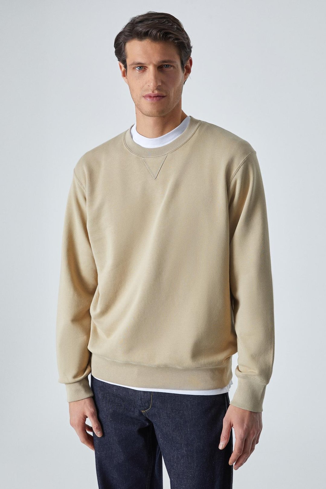 BONELL Erkek %100 Pamuk Relaxed Bisiklet Yaka Uzun Kollu Vizon Sweatshirt